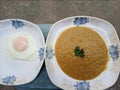 Fry egg with chicken corn soup.