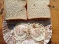 Fry eggs with bread slices, a healthy breakfast.