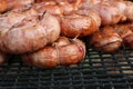 Fry round barbecue sausage