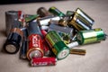 Fryazino, Russia - 06 21 2018: a bunch of used batteries, disposal of hazardous waste concept