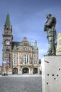 Albrecht von Wallenstein statue and Frydlant city town hall