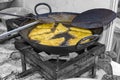 Frying bread pakode in pan Royalty Free Stock Photo