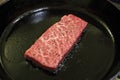 Frying delicious Wagyu in cast iron pan Royalty Free Stock Photo