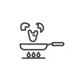 Frying eggs on a gas stove line icon