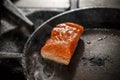 Frying fresh salmon steak