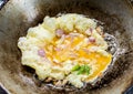 Frying omelet in pan Royalty Free Stock Photo