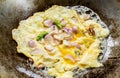 Frying omelet in pan Royalty Free Stock Photo