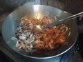 Frying Onions On Gas Making Food Of Indian Onion Royalty Free Stock Photo