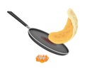 Frying Pan on Burner with Golden Pancake Cooking on It Vector Illustration