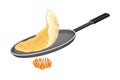 Frying Pan on Burner with Golden Pancake Cooking on It Vector Illustration