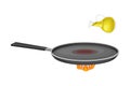 Frying Pan on Burner with Heating Oil for Pancake Cooking Vector Illustration