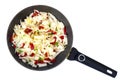 Frying pan with chopped cabbage, vegetable dishes Royalty Free Stock Photo