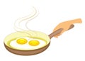 In the frying pan the egg is fried. Fast and nutritious breakfast. Omelet is delicious and healthy for lunch or dinner. Vector Royalty Free Stock Photo