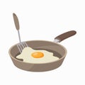 Frying pan with egg icon, cartoon style Royalty Free Stock Photo