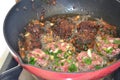 Frying pan with fried beef cutlets Royalty Free Stock Photo