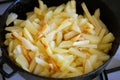 Frying pan with fried potatoes close up. Royalty Free Stock Photo