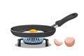 Frying pan on a gas stove with a fried egg and eggshell isolated Royalty Free Stock Photo