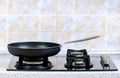 Frying pan on the gas stove Royalty Free Stock Photo