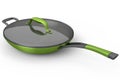 Frying pan with glass lid on white background, non-stick kitchen utensils Royalty Free Stock Photo