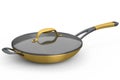 Frying pan with glass lid on white background, non-stick kitchen utensils Royalty Free Stock Photo