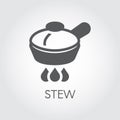 Frying pan on hob flat icon. Cooking stew concept. Kitchenware symbol for culinary sites, books, mobile apps and other