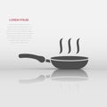 Frying pan icon in flat style. Cooking pan illustration on white isolated background. Skillet kitchen equipment business concept Royalty Free Stock Photo