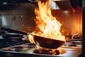 Frying pan kitchen fire. Generate AI