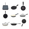 frying pan kitchen set cartoon vector illustration