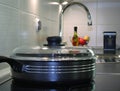 Frying pan in modern kitchen Royalty Free Stock Photo