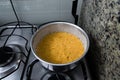 A frying pan in the oven preparing food