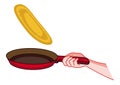 Frying pan with a pancake. Raster clip art.