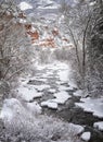 Frying Pan River winter scene with freshly fallen snow Royalty Free Stock Photo