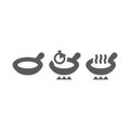 Frying pan on stove, cooking time vector icons