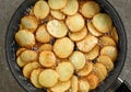 Frying potatoes in pan with oil Royalty Free Stock Photo