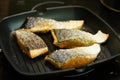 Frying salmon