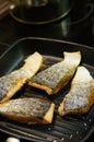 Frying salmon