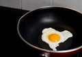 Frying sunny-side up egg in non-stick pan.