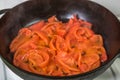 Roasting tomatoes in the pan Royalty Free Stock Photo