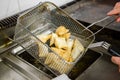 Frying torta frita in a steel basket