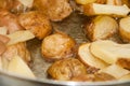 Frying young potatoes in deep hot oil Royalty Free Stock Photo