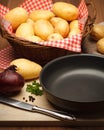 Fryingpan and potatoes Royalty Free Stock Photo