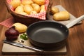 Fryingpan and potatoes Royalty Free Stock Photo