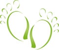 Two feet drawn in green, foot care and massage logo