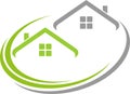 Two houses, roofs, real estate and roofer background, real estate logo, roofer logo