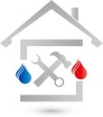 House, water and flame, plumber logo, tools logo, plumber icon, logo