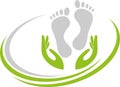 Hands and feet background, physiotherapy and podiatry background, massage and foot care background, logo