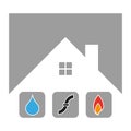 House, water, flame and Tube, plumber logo, tools logo, plumber icon, logo Royalty Free Stock Photo
