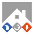 House, water, flame and Tube, plumber logo, tools logo, plumber icon, logo