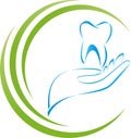 Tooth logo, hand and tooth, dentist and dentistry background, dentists logo