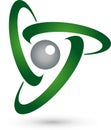 Sphere and circles, IT services logo, technology logo